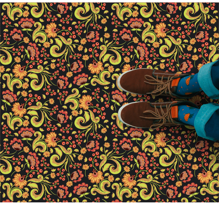 Botanical Twirl Motif floral rug - TenStickers