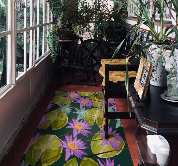 Botanical Waterlilies floral rug - TenStickers