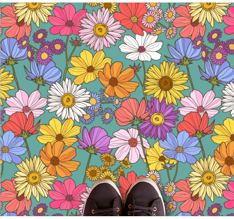 Bright colorful motif floral rug - TenStickers