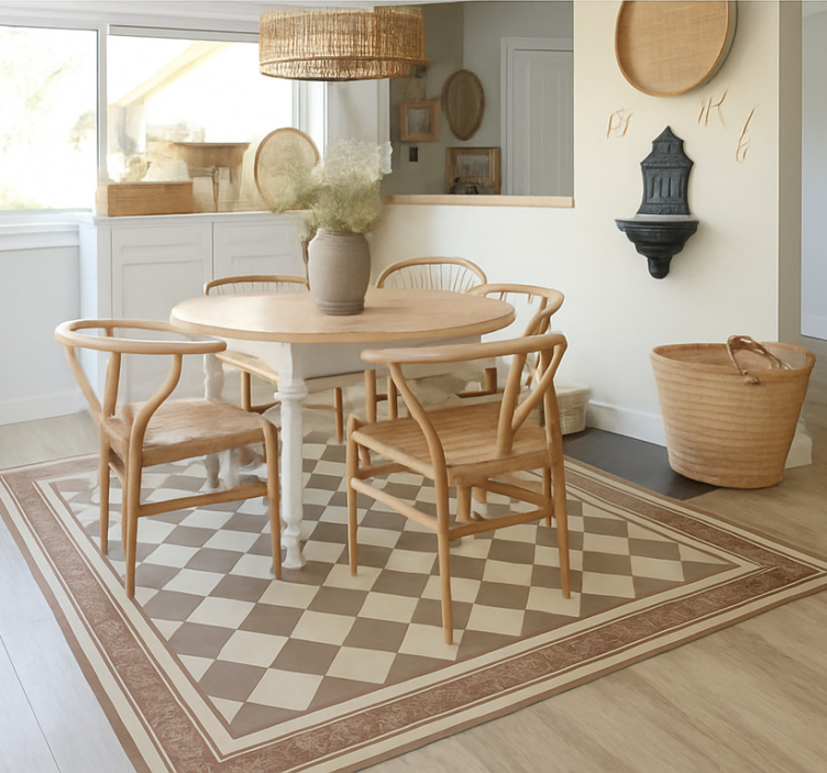 Brown Diamond Grid dining room rug - TenStickers