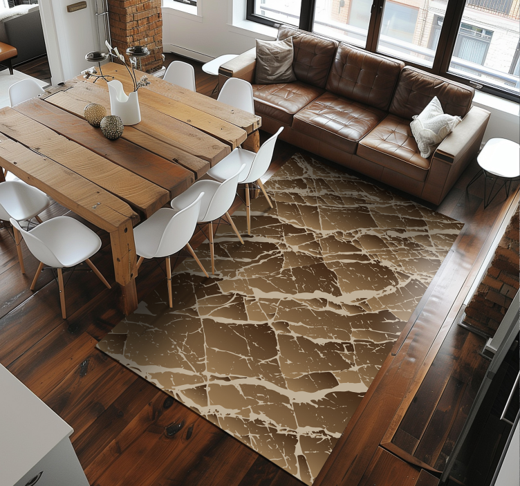 Brown marble effect dining room rug - TenStickers