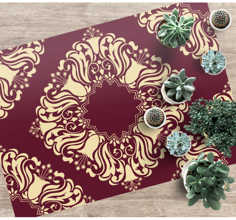 Burgundy Floral Pattern mosaic rug - TenStickers