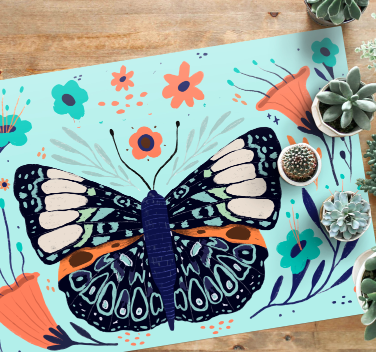 Butterflies and leafs nature vinyl rug - TenStickers