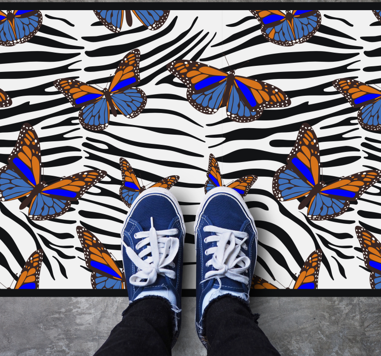 Butterflies on Zebra animal print rug - TenStickers