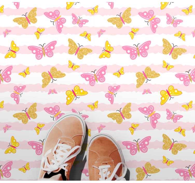 Pink and yellow butterflies kids rug - TenStickers