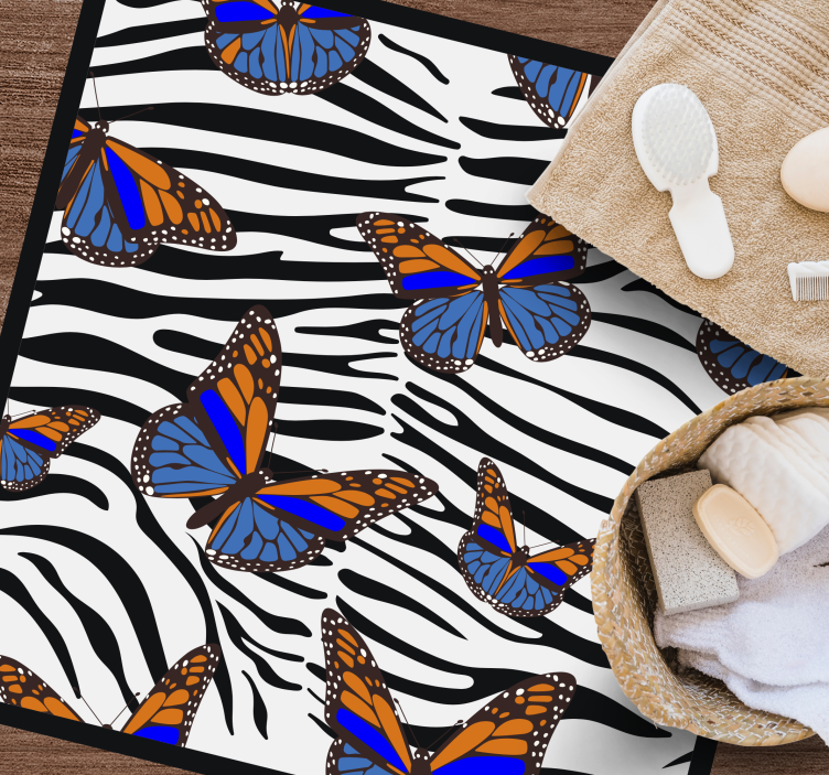 Butterfly Zebra Pattern animal print rug - TenStickers