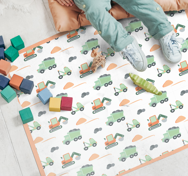 Cartoon construction vehicles kids vinyl rug - TenStickers
