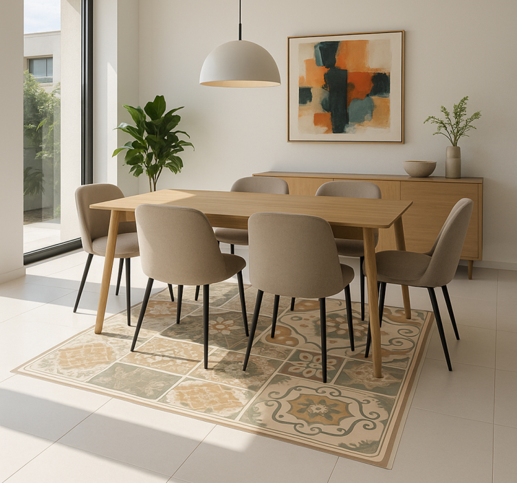 Cement tiles various sizes living room rug - TenStickers