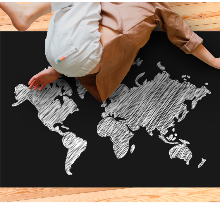 Chalkboard grey design map rug - TenStickers
