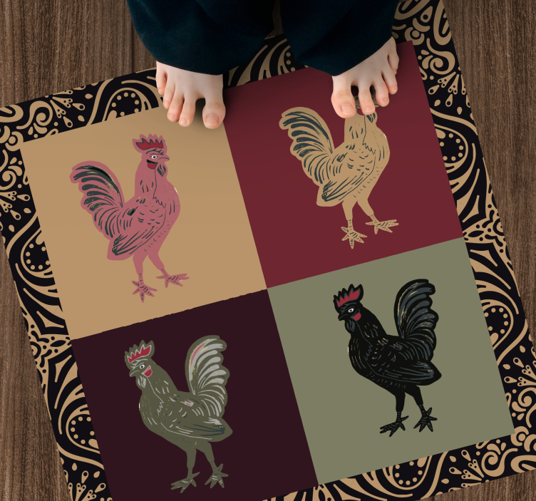 Rooster in classic tiles animal mat - TenStickers