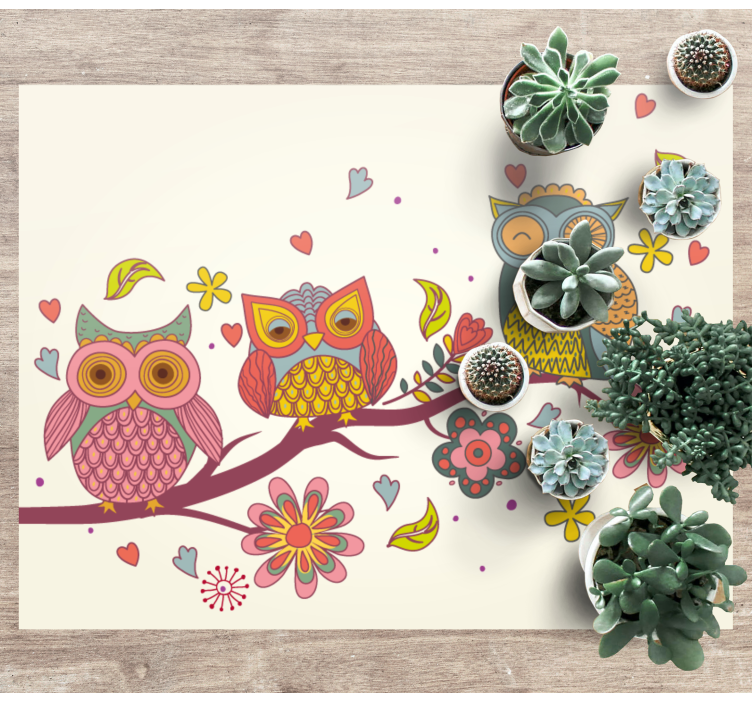 Charming Owl Trio animal mat - TenStickers
