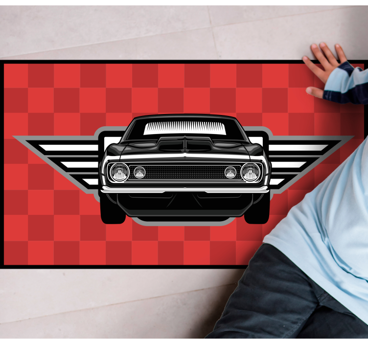 Checkered Muscle Car kids rug - TenStickers
