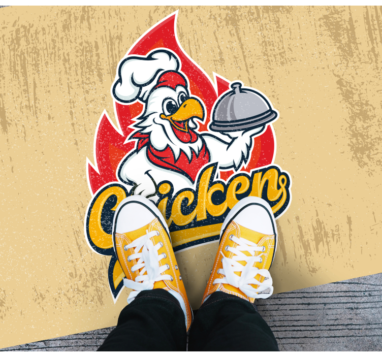 Cheerful Chicken Logo kitchen mat - TenStickers