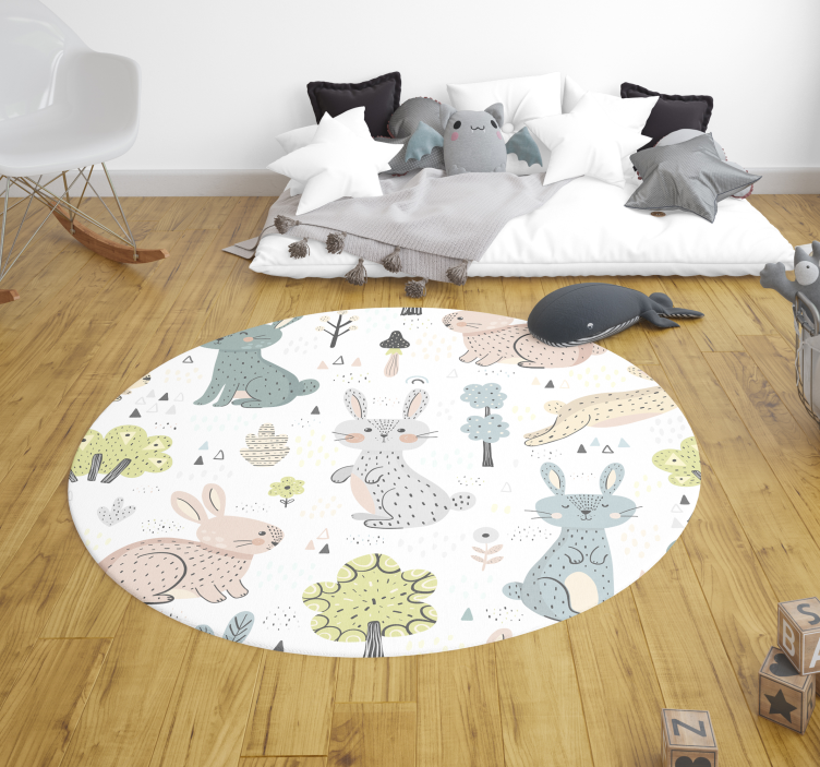 circular bunny illustrative nursery rug - TenStickers