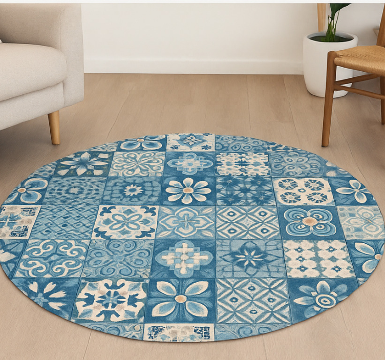 Circular mosaic tiles blue rug - TenStickers