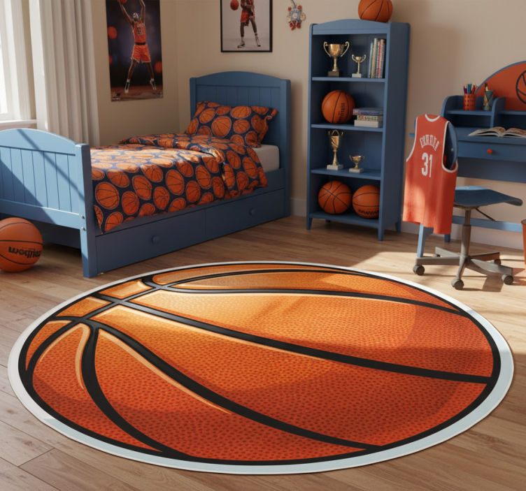Circular rug in orange basketball design - TenStickers
