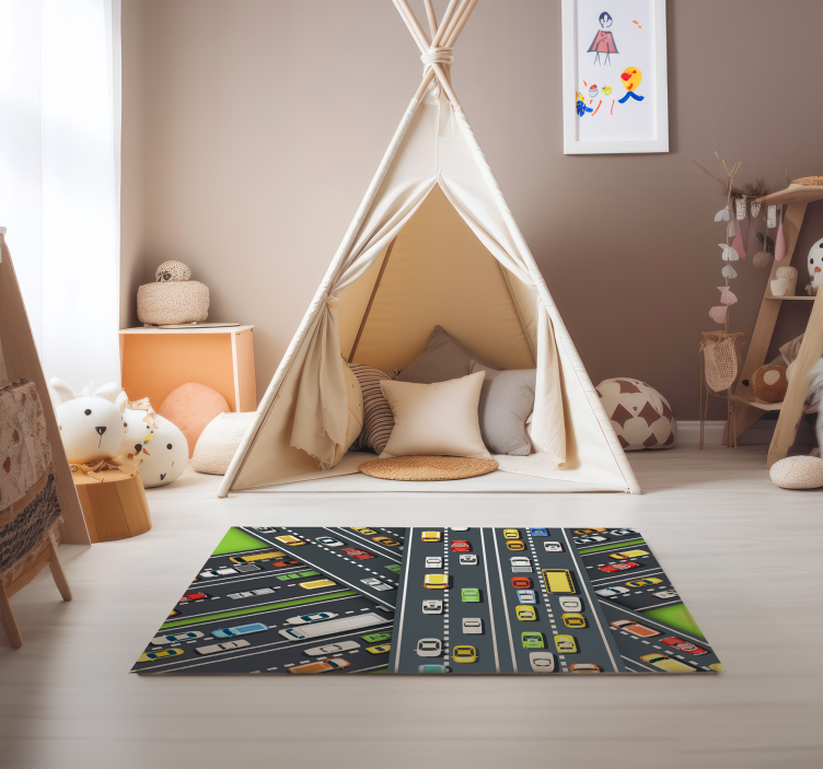 City Traffic Illustration road map rug - TenStickers