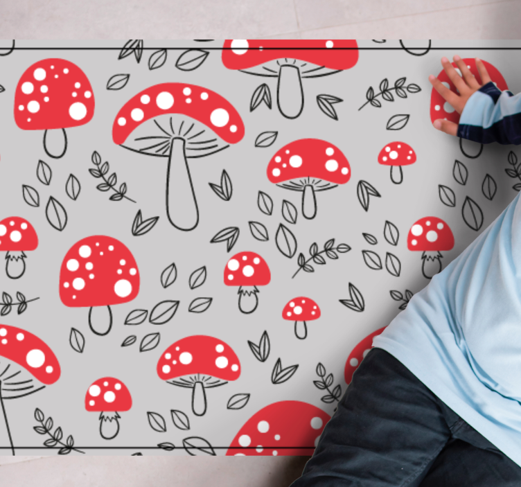 Classic mushrooms on gray background floral rug - TenStickers