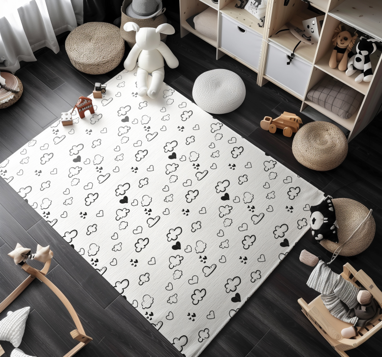 Clouds and hearts white rug - TenStickers