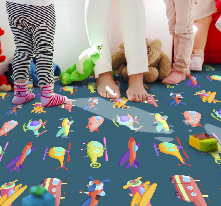 Colorful airplanes pattern kids rug - TenStickers