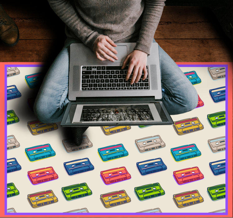 Colorful cassette tapes vintage rug - TenStickers