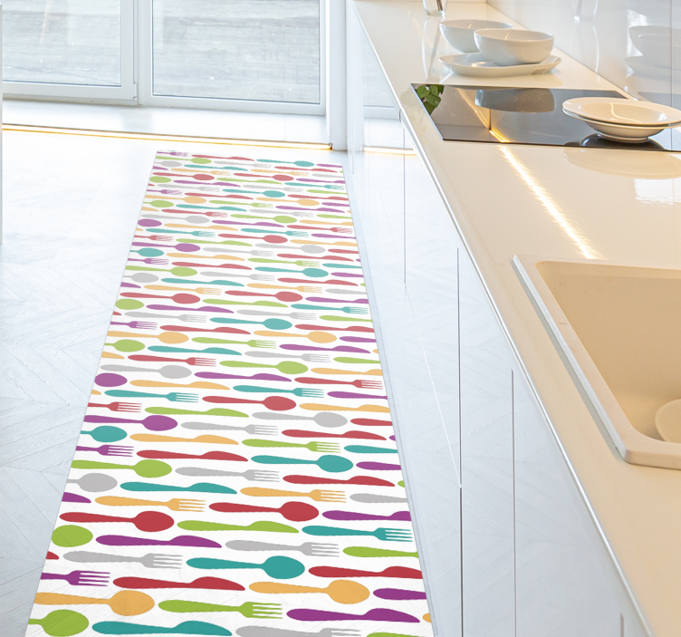 Colorful Cutlery Pattern kitchen mat - TenStickers