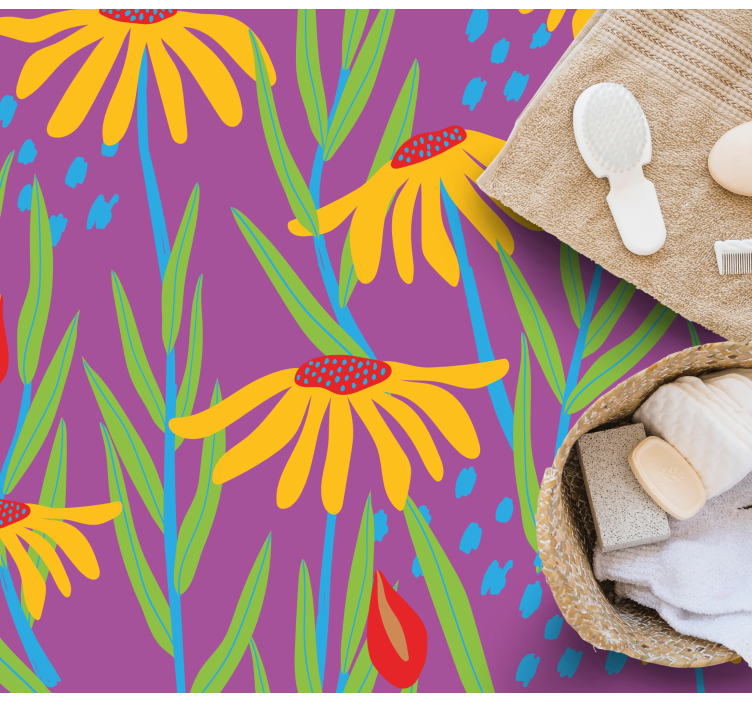 Colorful daisy flowers silouhette floral rug - TenStickers