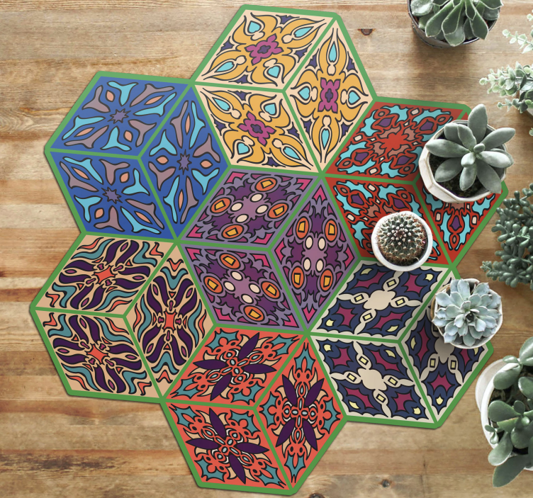 Colorful Hexagonal Patterns mosaic rug - TenStickers