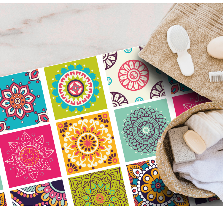 Colorful tile pattern mandala rug - TenStickers