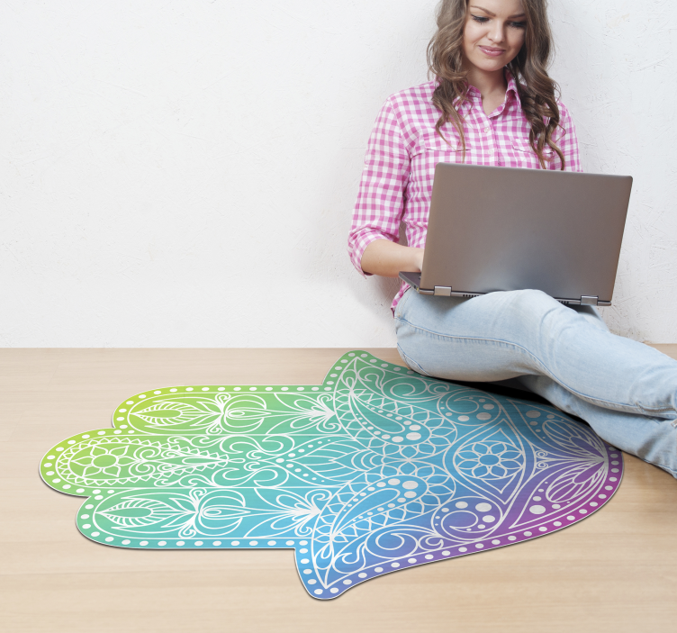 Colourful Hand Symbol mandala rug - TenStickers