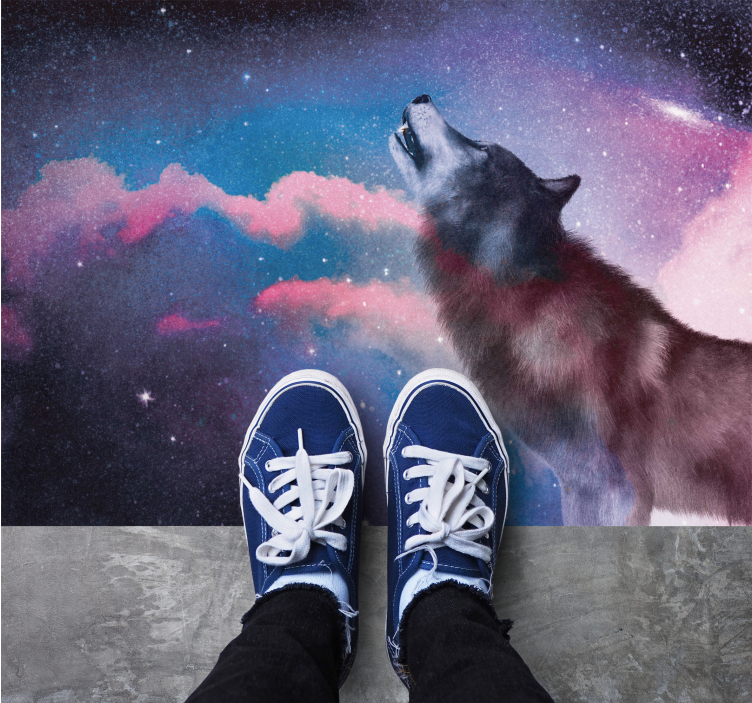 Cosmic wolf howl animal mat - TenStickers