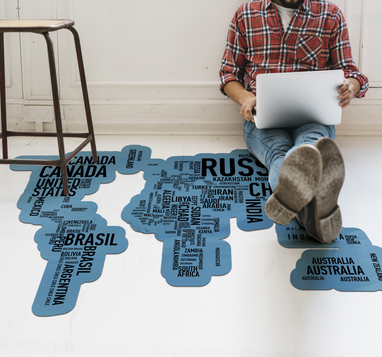 Stunning world map vinyl rug with country names - TenStickers