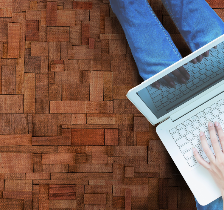 Warm block pattern wood effect rug - TenStickers