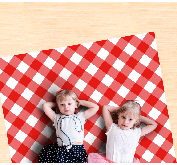 Crimson Checked Motif stripes rug - TenStickers