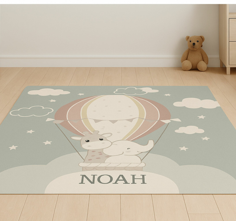 Kids rug pastel air balloon with name - TenStickers