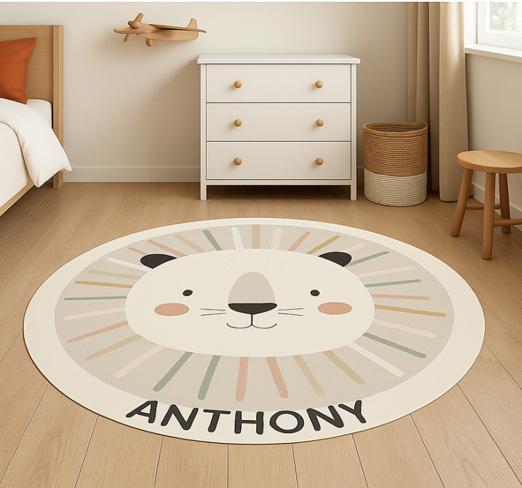Custom beige lion kids rug - TenStickers