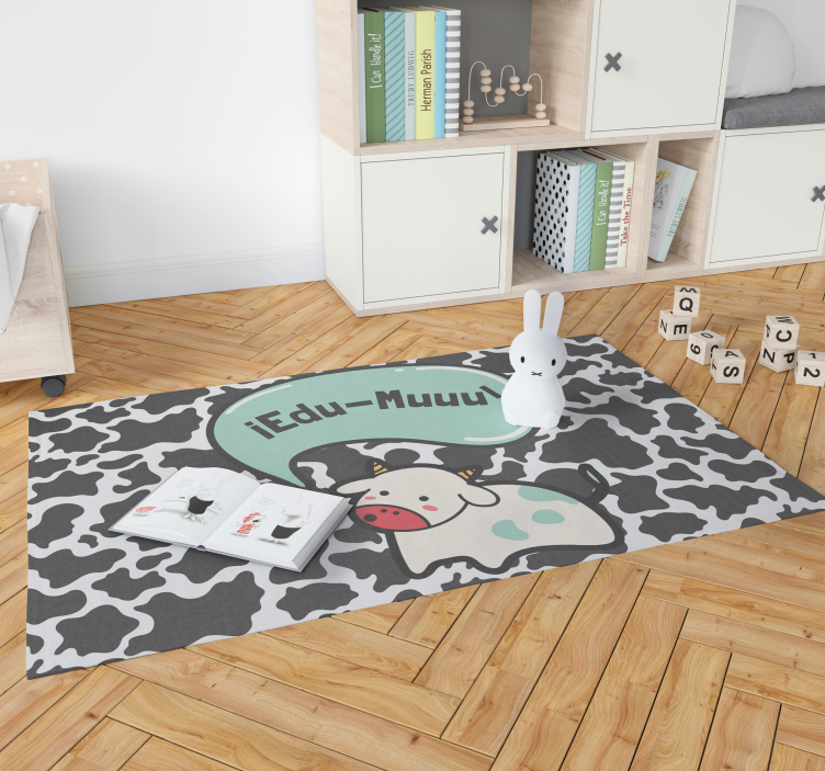 Custom Name Cow Nursery Playroom Vinyl Rug - TenStickers
