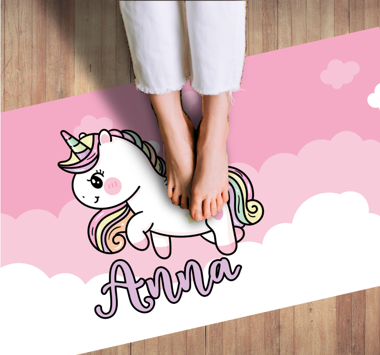 Customisable pink unicorn kids rug - TenStickers