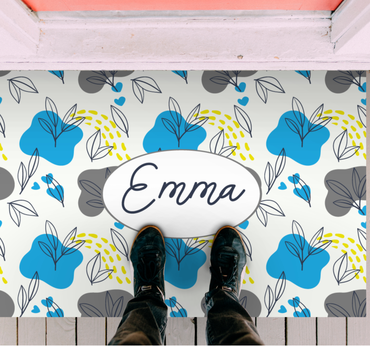Custom floral name entrance hall rug - TenStickers
