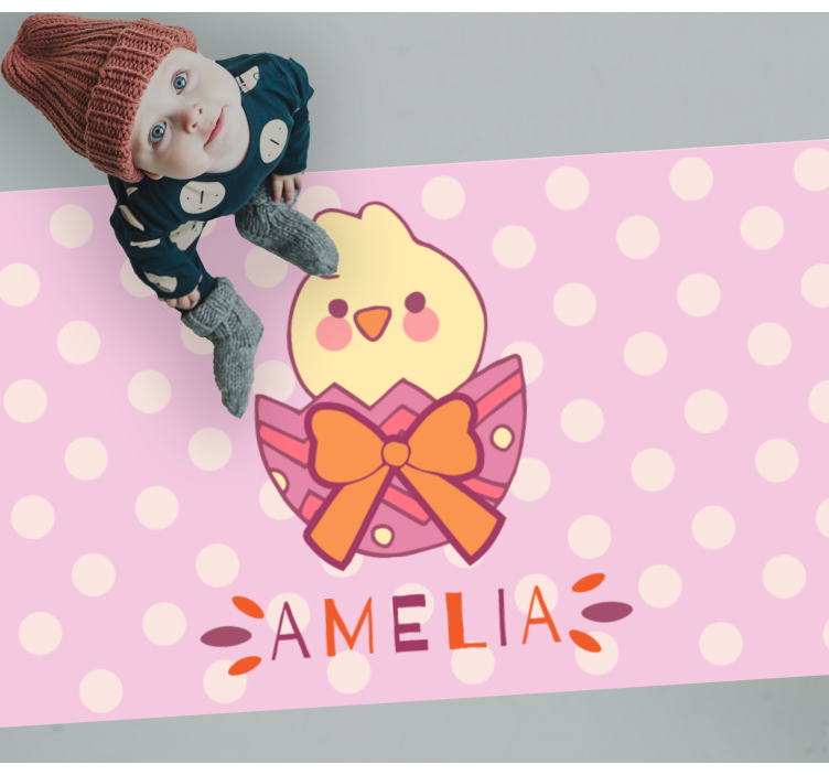 Pink chick with name nursery rug - TenStickers