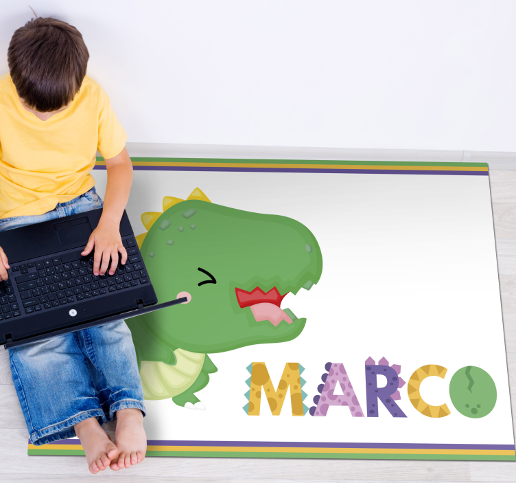Baby T-Rex with name custom floor mat - TenStickers