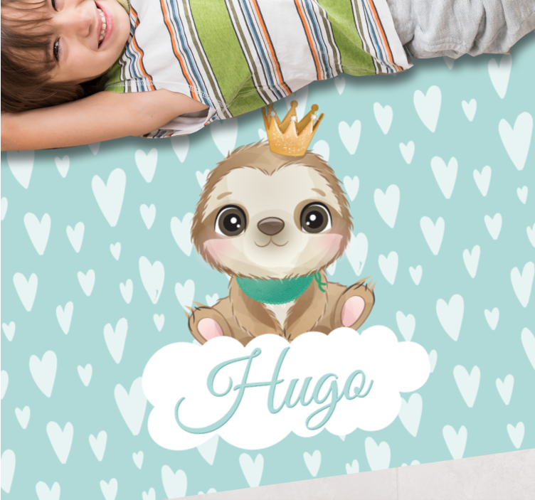 Baby sloth with name nursery rug - TenStickers