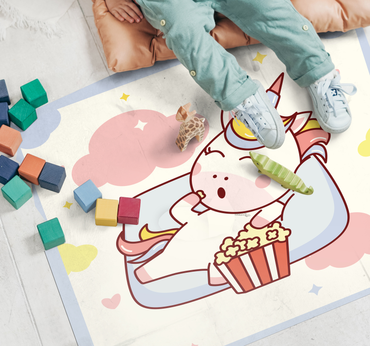 cute unicorn eating popcorn vinyl rug - TenStickers