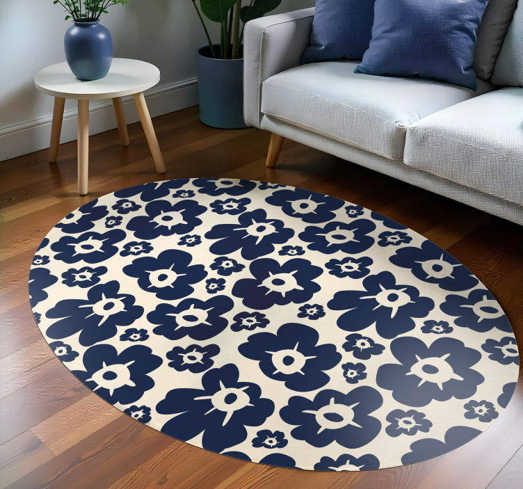 Dark blue poppy floral rug - TenStickers