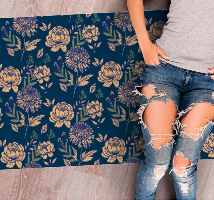 Delicate blue print floral rug - TenStickers