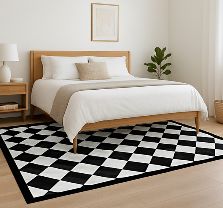 Diagonal black squares square rug - TenStickers