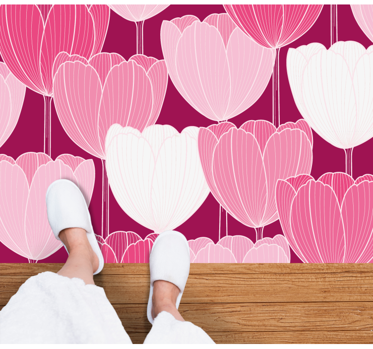 Different pink tulip field floral rug - TenStickers