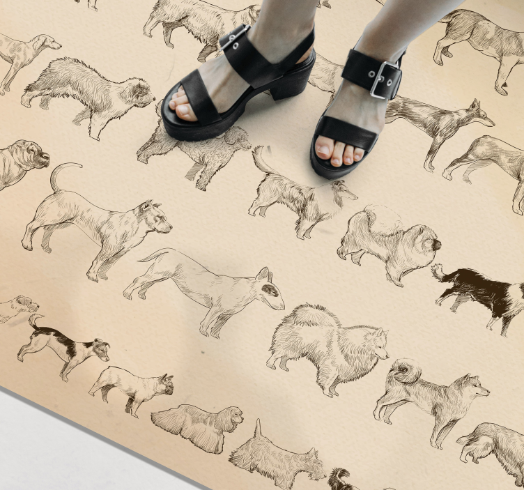 Beige dog illustrations animal mat - TenStickers