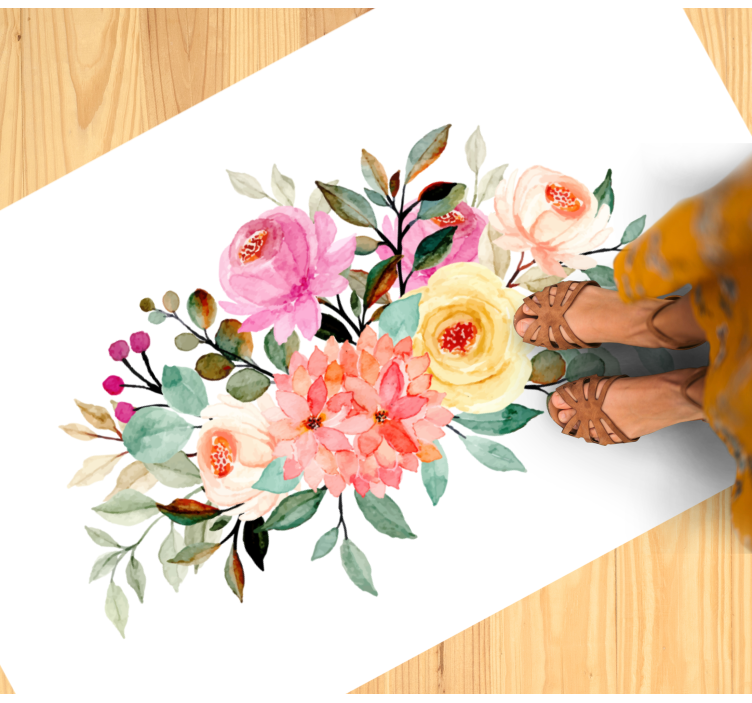 Drawn flowers with paint floral rug - TenStickers