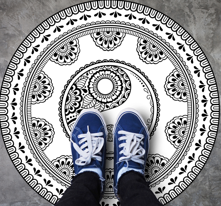 Grey round element mandala rug - TenStickers
